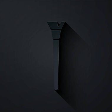 Kağıt kesiği makyaj fırçası simgesi siyah arkaplanda izole edildi. Kağıt sanatı tarzı. Vektör İllüstrasyonu