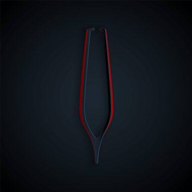 Kağıt kesiği Kaş cımbızı simgesi siyah arkaplanda izole edilmiş. Saçlar için kozmetik cımbız. Kağıt sanatı tarzı. Vektör İllüstrasyonu