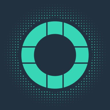 Yeşil Lifebuoy simgesi mavi arkaplanda izole edildi. Can simidi sembolü. Soyut çember rastgele noktalar. Vektör İllüstrasyonu