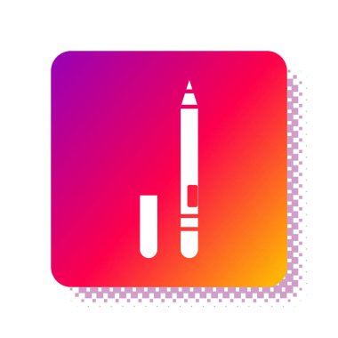 Beyaz göz kalemi, beyaz arka planda izole edilmiş kaş ikonu. Gözler için kalem. Kare renk düğmesi. Vektör İllüstrasyonu