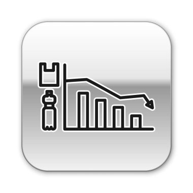 Siyah çizgi Ekoloji bilgi simgesi beyaz arkaplanda izole edildi. Gümüş kare düğme. Vektör İllüstrasyonu