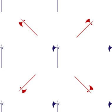 Mavi ve kırmızı ortaçağ halberd simgesi beyaz arka planda izole edilmiş pürüzsüz desen. Ortaçağ silahı. Vektör İllüstrasyonu