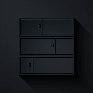 Kağıt kesiği Shelf simgesi siyah arkaplanda izole edildi. Raflar işaretli. Kağıt sanatı tarzı. Vektör İllüstrasyonu