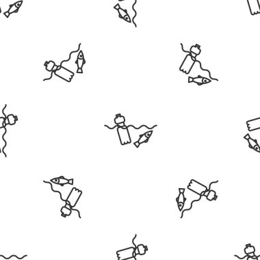 Gri çizgi, okyanus ikonunun kirliliği sorunu beyaz arka planda izole edilmiş, pürüzsüz bir desen. Çöpler, plastikler, denizdeki poşetler. Vektör İllüstrasyonu