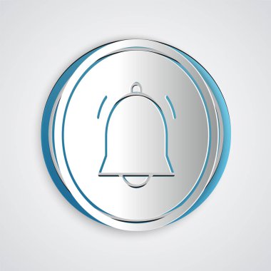 Kağıt kesme Çember düğmesi ve sohbet bildirim simgesi gri arkaplanda izole. Yeni mesaj, iletişim, sohbet, sosyal ağ bildirimi. Kağıt sanatı tarzı. Vektör İllüstrasyonu