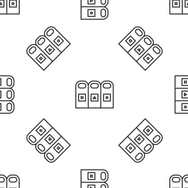 Çöp tenekelerindeki gri çizgi çöpleri, beyaz arka planda izole edilmiş çöp simgesiyle izole edilmiş. Sepet simgesini geri dönüştür. Vektör İllüstrasyonu