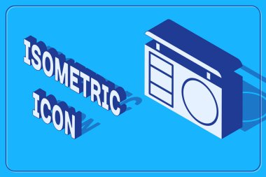 Mavi arkaplanda fırça simgesi olan Isometric Eye Shaette. Vektör İllüstrasyonu