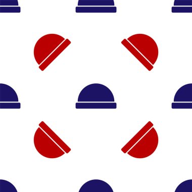Blue and red Beanie hat icon isolated seamless pattern on white background.  Vector Illustration