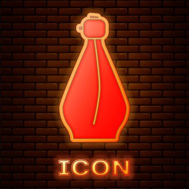 Parlayan neon parfüm ikonu tuğla duvar arkasında izole edilmiş. Vektör İllüstrasyonu
