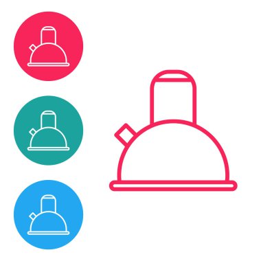 Kırmızı çizgili Kettle beyaz arkaplanda ikon izole edilmiş. Çaydanlık ikonu. Simgeleri daire düğmelerine ayır. Vektör İllüstrasyonu