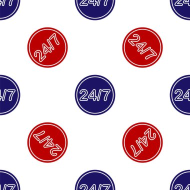 Mavi ve kırmızı saat 24 saat simgesi beyaz arka planda izole edilmiş kusursuz desen. Tüm gün döngü simgesi. 24 saat hizmet sembolü. Vektör İllüstrasyonu