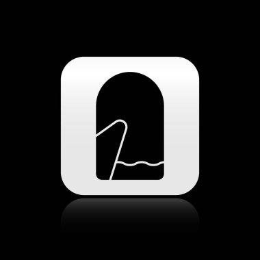 Black Christmas mitten icon isolated on black background. Silver square button. Vector Illustration