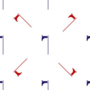 Mavi ve kırmızı Ortaçağ balta ikonu beyaz arka planda kusursuz desen izole etti. Savaş baltası, cellat baltası. Ortaçağ silahı. Vektör İllüstrasyonu