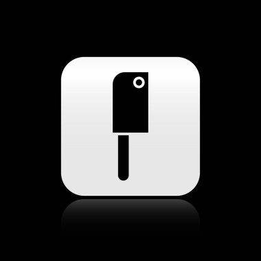 Siyah et doğrama simgesi siyah arka plan üzerinde izole. Et için mutfak bıçağı. Kasap bıçağı. Gümüş kare düğme. Vektör İllüstrasyonu