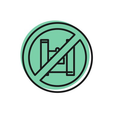 Siyah çizgi beyaz arka planda izole edilmiş plastik poşet poster ikonuna hayır de. Tek kullanımlık selofan ve politen paket yasaklama işareti. Vektör İllüstrasyonu