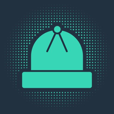 Mavi arkaplanda Yeşil Kış şapkası simgesi izole edildi. Soyut çember rastgele noktalar. Vektör İllüstrasyonu