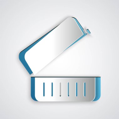 Kağıt kesiği beslenme çantası simgesi gri arkaplanda izole edilmiş. Kağıt sanatı tarzı. Vektör İllüstrasyonu