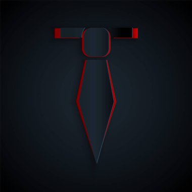 Kağıt kesiği Kravat simgesi siyah arkaplanda izole edildi. Boyunbağı ve boyun bezi sembolü. Kağıt sanatı tarzı. Vektör İllüstrasyonu