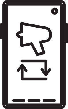 Black line Spread the word, megaphone on mobile phone icon isolated on white background.  Vector Illustration