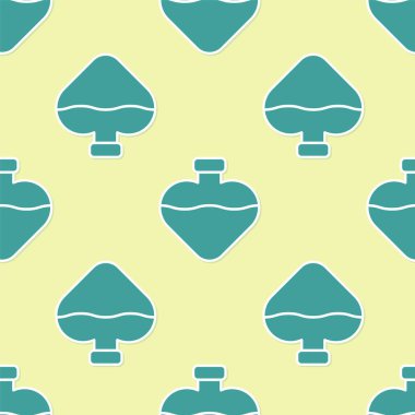 Aşk ikonu ikonlu yeşil şişe sarı arka planda izole edilmiş pürüzsüz desen. Sevgililer Günü sembolü. Vektör İllüstrasyonu