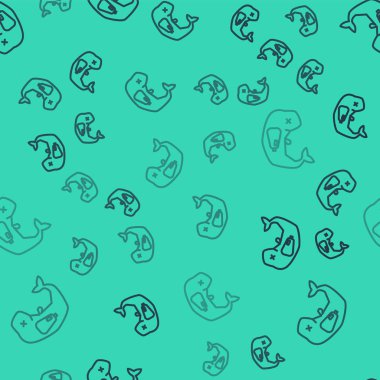 Siyah çizgi çevre koruma kavramı ölü balina ikonu yeşil arka planda izole edilmiş pürüzsüz desen. Vektör İllüstrasyonu