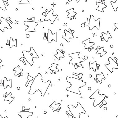 Demircilik için siyah çizgi örs ve çekiç simgesi beyaz arka planda izole edilmiş pürüzsüz desen. Metal dövmesi. Kalpazanlık aleti. Vektör İllüstrasyonu