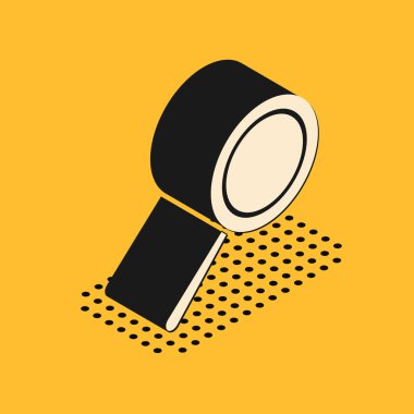 Isometric kızartma tavası simgesi sarı arka planda izole edildi. Kızartma veya kızartma gıda sembolü. Vektör İllüstrasyonu