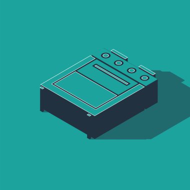 Isometric Oven simgesi yeşil arkaplanda izole edildi. Fırın tabelası. Vektör İllüstrasyonu