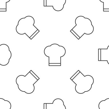 Gri çizgi aşçı şapkası ikonu beyaz arka planda kusursuz desen izole etti. Aşçılık sembolü. Aşçı şapkası. Vektör İllüstrasyonu