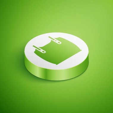 Isometric Body zırh simgesi yeşil arka planda izole edildi. Beyaz daire düğmesi. Vektör İllüstrasyonu