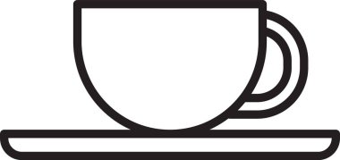 Siyah çizgi kahve fincanı simgesi beyaz arkaplanda izole edilmiş. Çay fincanı. Sıcak içecek kahvesi. Vektör İllüstrasyonu