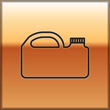 Altın arka planda izole edilmiş motor makine yağı ikonu için siyah çizgi plastik kutu. Benzin bidonu. Yağ değiştirme ve onarım servisi. Vektör İllüstrasyonu