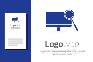 Mavi Bilgisayar tanılama simgesi beyaz arkaplanda izole edildi. Uygulama, servis, ayar seçenekleri, bakım, onarım. Logo tasarım şablonu elemanı. Vektör İllüstrasyonu