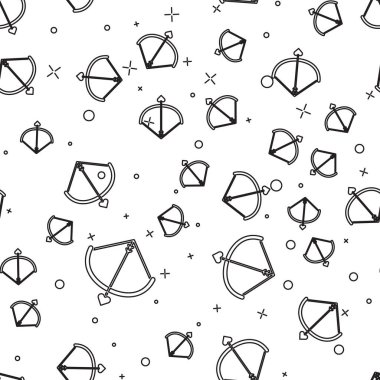 Siyah çizgi yay ve ok simgesi beyaz arkaplanda izole edilmiş kusursuz desen. Aşk tanrısı sembolü. Aşk işareti. Sevgililer Günü konsepti. Vektör İllüstrasyonu