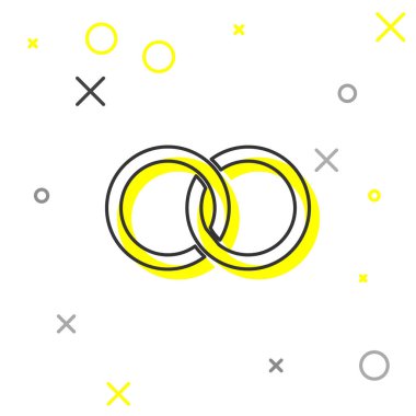 Gri çizgi alyans simgesi beyaz arkaplanda izole edildi. Gelin ve damat mücevher tabelası. Evlilik ikonu. Elmas yüzük ikonu. Vektör İllüstrasyonu