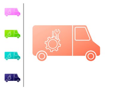 Coral Car servis simgesi beyaz arka planda izole edildi. Tamirci oto tamircisi. Bakım tabelası. Renk simgelerini ayarla. Vektör İllüstrasyonu