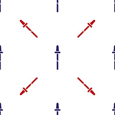 Mavi ve kırmızı Pipette simgesi beyaz arka planda izole edilmiş. Tıbbi, kozmetik, kimya laboratuvarı ekipmanları. Vektör İllüstrasyonu