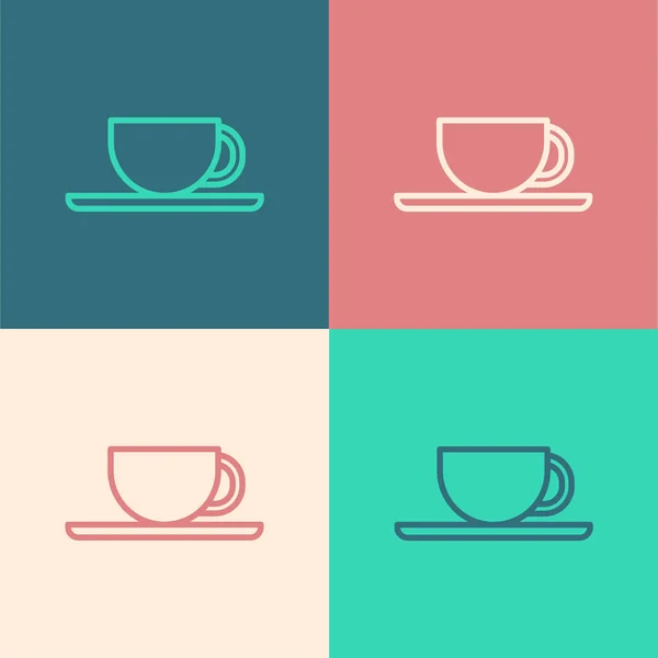 彩线咖啡杯图标孤立在色彩背景上 热饮咖啡 病媒图解 — 图库矢量图片