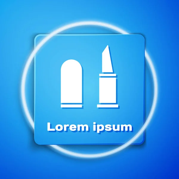 White Lipstick icon isolated on blue background. Blue square button. Vector Illustration