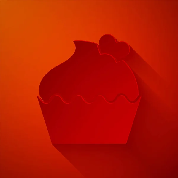 Paper Cut Wedding Cake Heart Icon Isolated Red Background Valentines — 스톡 벡터