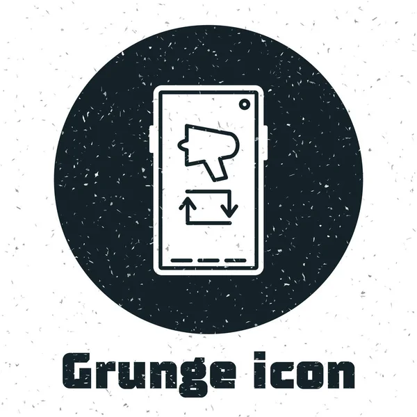 Grunge Rozšiřte Slovo Megafon Ikonu Mobilního Telefonu Izolované Bílém Pozadí — Stockový vektor