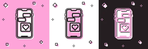 Set Mobile Phone Heart Icon Isolated Pink White Black Background — Stock Vector