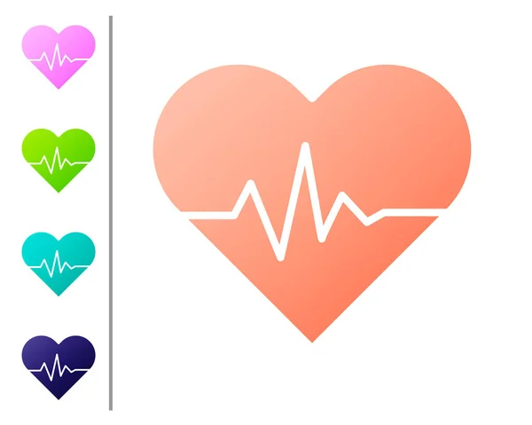 Coral Heart Rate Icon Isolated White Background Heartbeat Sign Heart — 스톡 벡터