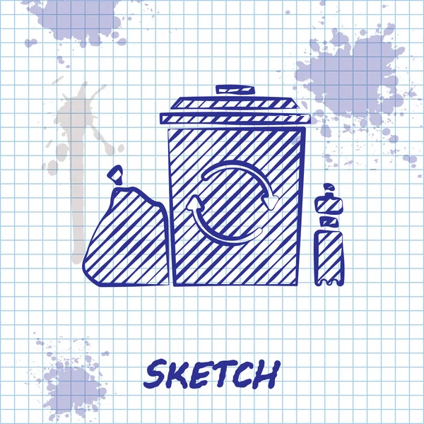 Sketch Line Recycle Bin Recycle Symbol Icon Isolated White Background — Stock vektor