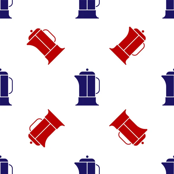Blue Red French Press Icon Isolated Seamless Pattern White Background — Stock Vector