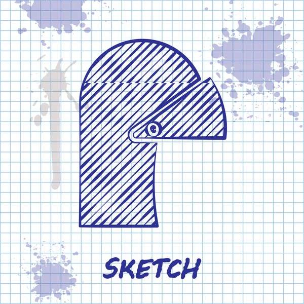 Sketch Line Medieval Iron Helmet Head Protection Icon Isolated White — 스톡 벡터