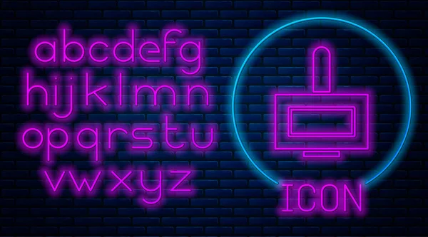 Ragyogó Neon Körömlakk Palack Ikon Elszigetelt Téglafal Háttér Neonfény Ábécé — Stock Vector