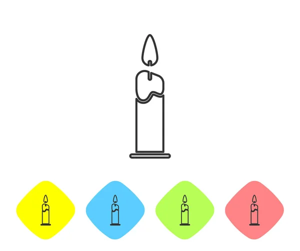 Grey Line Burning Candle Candlestick Icon Isolated White Background Cylindrical — 스톡 벡터