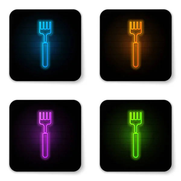 Glowing Neon Fork Icon Isolated White Background Cutlery Symbol Black — Stock Vector