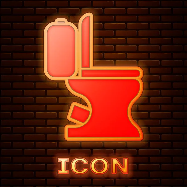 Leuchtende Neon Toilettenschüssel Symbol Isoliert Auf Backsteinwand Hintergrund Vektorillustration — Stockvektor
